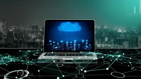 Cloud computing software for modish remote work Stock Photos