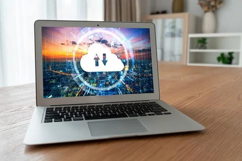 Cloud computing software for modish remote work Stock Photos