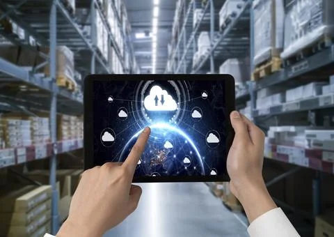 Cloud computing software for modish remote work Stock Photos