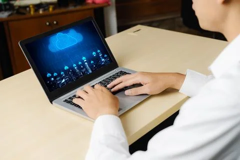 Cloud computing software for modish remote work 스톡 사진