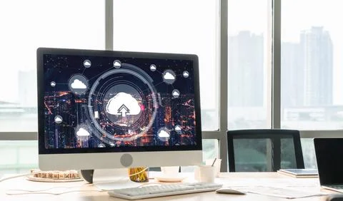 Cloud computing software for modish remote work 스톡 사진