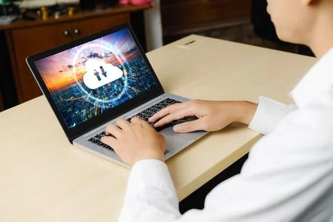 Cloud computing software for modish remote work Foto stock