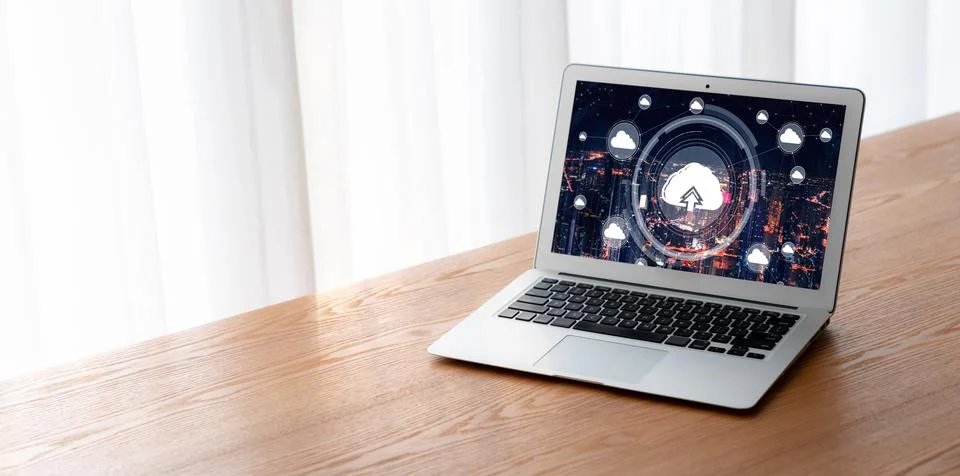 Cloud computing software for modish remote work Stock Photos