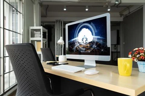 Cloud computing software for modish remote work Stockfoto's