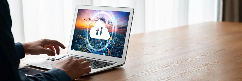 Cloud computing software for modish remote work 스톡 사진