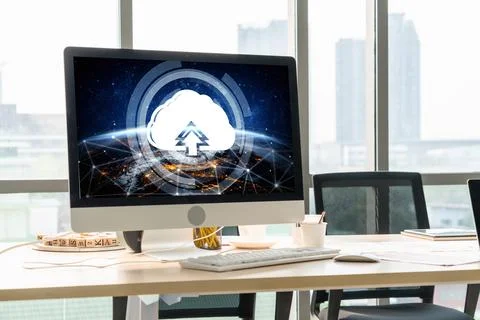 Cloud computing software for modish remote work Stock Photos