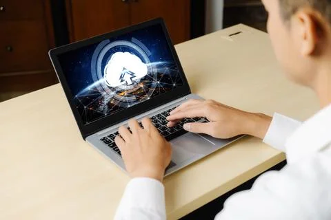 Cloud computing software for modish remote work Stock Photos