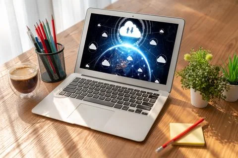 Cloud computing software for modish remote work 스톡 사진