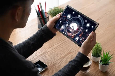 Cloud computing software for modish remote work Foto stock