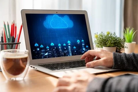 Cloud computing software for modish remote work Foto stock