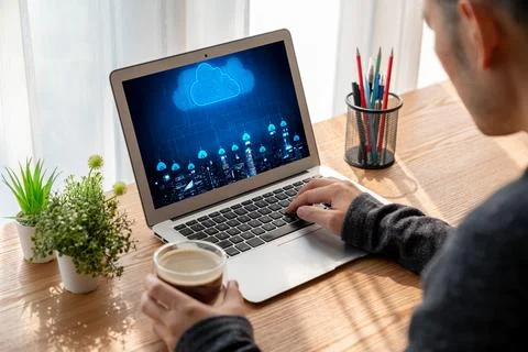 Cloud computing software for modish remote work 스톡 사진