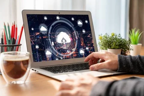 Cloud computing software for modish remote work 스톡 사진