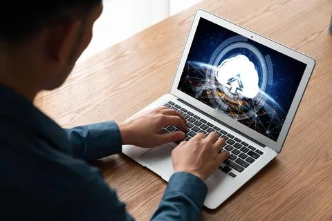 Cloud computing software for modish remote work Foto stock