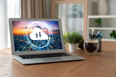 Cloud computing software for modish remote work Stock Photos