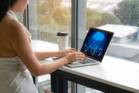 Cloud computing software for modish remote work Foto stock