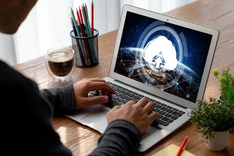 Cloud computing software for modish remote work Stock Photos