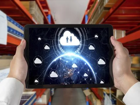 Cloud computing software for modish remote work Foto stock