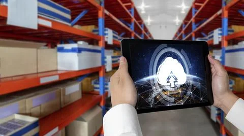 Cloud computing software for modish remote work Stock Photos