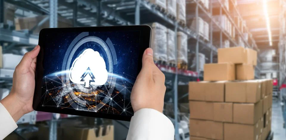 Cloud computing software for modish remote work Stock Photos