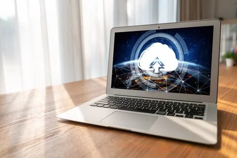 Cloud computing software for modish remote work Stockfoto's