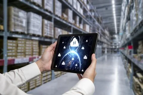 Cloud computing software for modish remote work Stock Photos