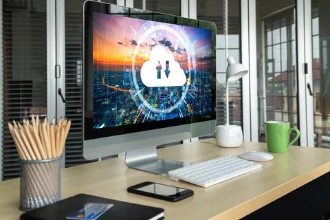 Cloud computing software for modish remote work 스톡 사진