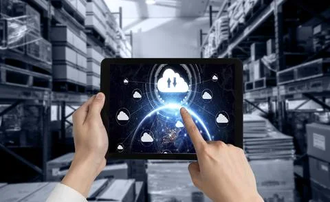 Cloud computing software for modish remote work Stock Photos