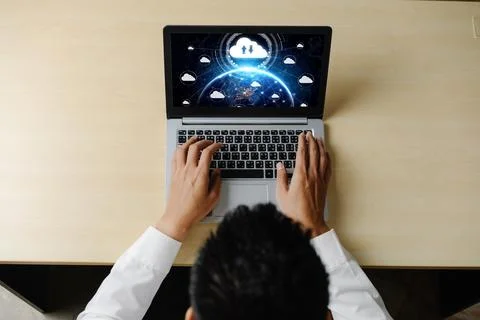 Cloud computing software for modish remote work Foto stock