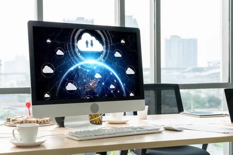Cloud computing software for modish remote work Stock Photos