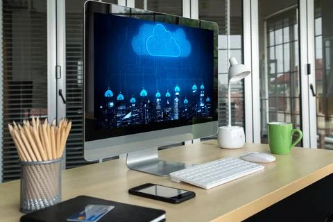 Cloud computing software for modish remote work Foto stock