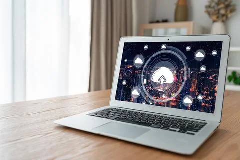 Cloud computing software for modish remote work Stock Photos