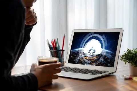 Cloud computing software for modish remote work Stock Photos