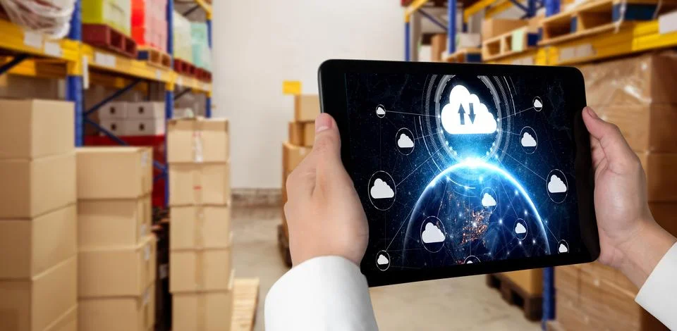 Cloud computing software for modish remote work Stockfoto's