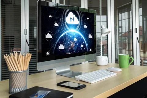 Cloud computing software for modish remote work Stockfoto's