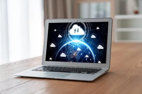 Cloud computing software for modish remote work Stock Photos