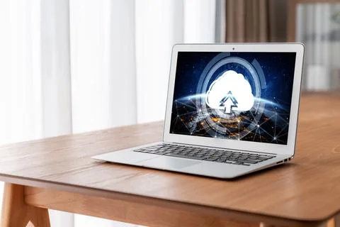 Cloud computing software for modish remote work Stock Photos