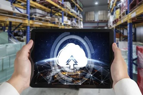 Cloud computing software for modish remote work Stock Photos