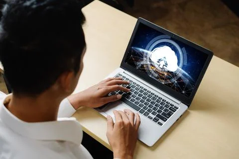 Cloud computing software for modish remote work Stock Photos