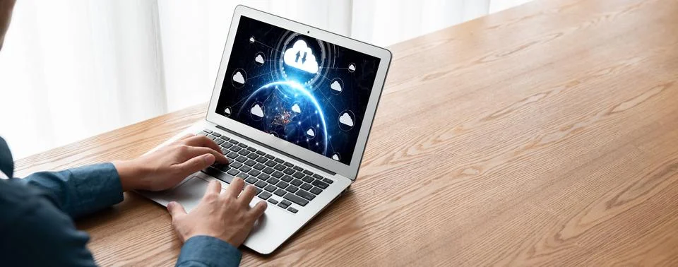 Cloud computing software for modish remote work 스톡 사진