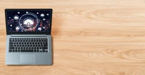 Cloud computing software for modish remote work Stock Photos