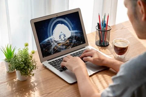 Cloud computing software for modish remote work Stock Photos