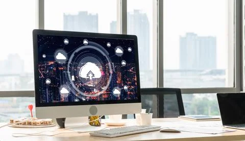 Cloud computing software for modish remote work Stockfoto's