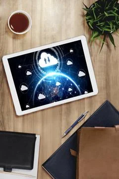 Cloud computing software for modish remote work Stock Photos