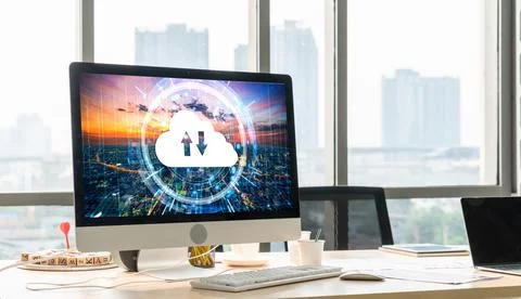 Cloud computing software for modish remote work Foto stock