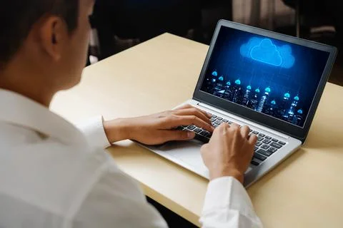 Cloud computing software for modish remote work 스톡 사진