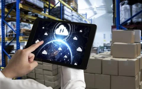 Cloud computing software for modish remote work Foto stock