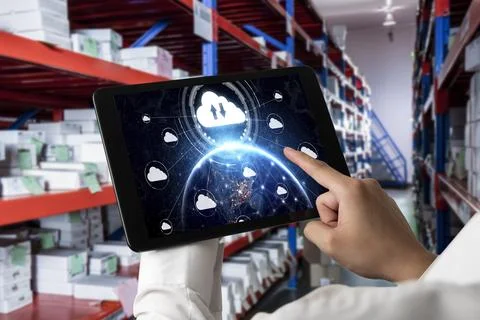 Cloud computing software for modish remote work Foto stock