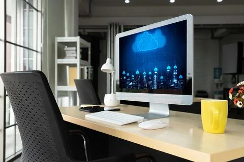 Cloud computing software for modish remote work Foto stock