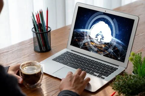 Cloud computing software for modish remote work Stock Photos