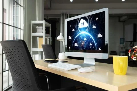 Cloud computing software for modish remote work Foto stock